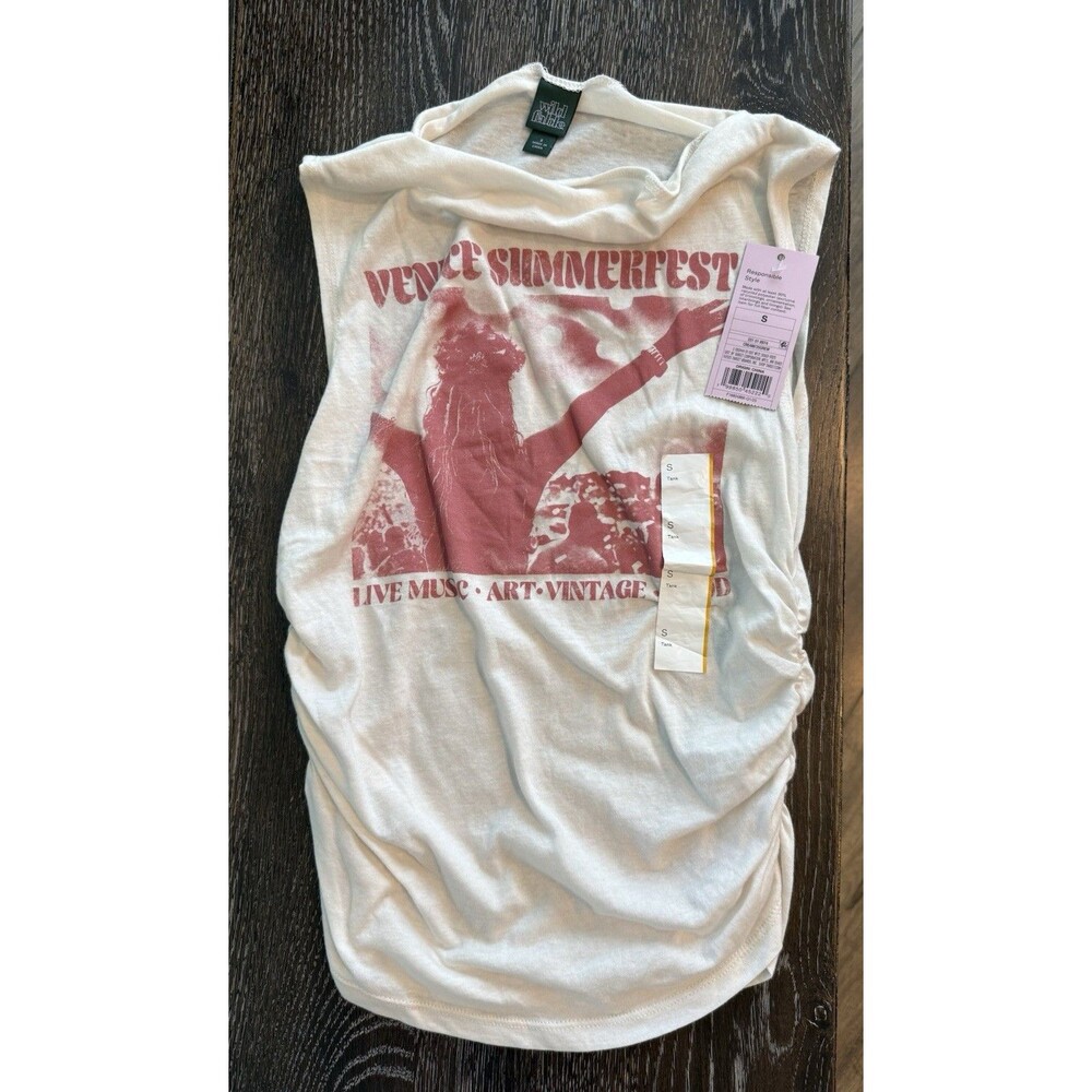 New Wild Fable Venice Summerfest Ruched Graphic Tank Top Cream S